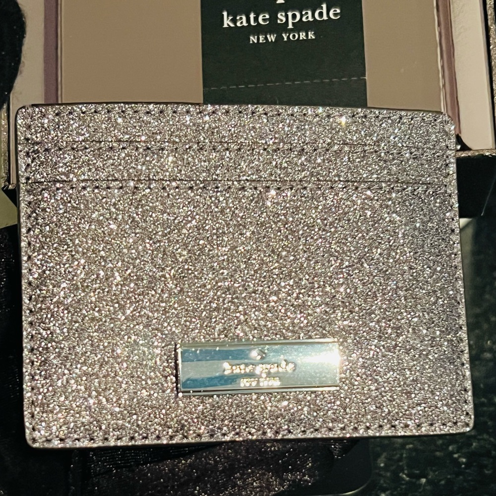 kate spade Glitter Card Holder in Silver
